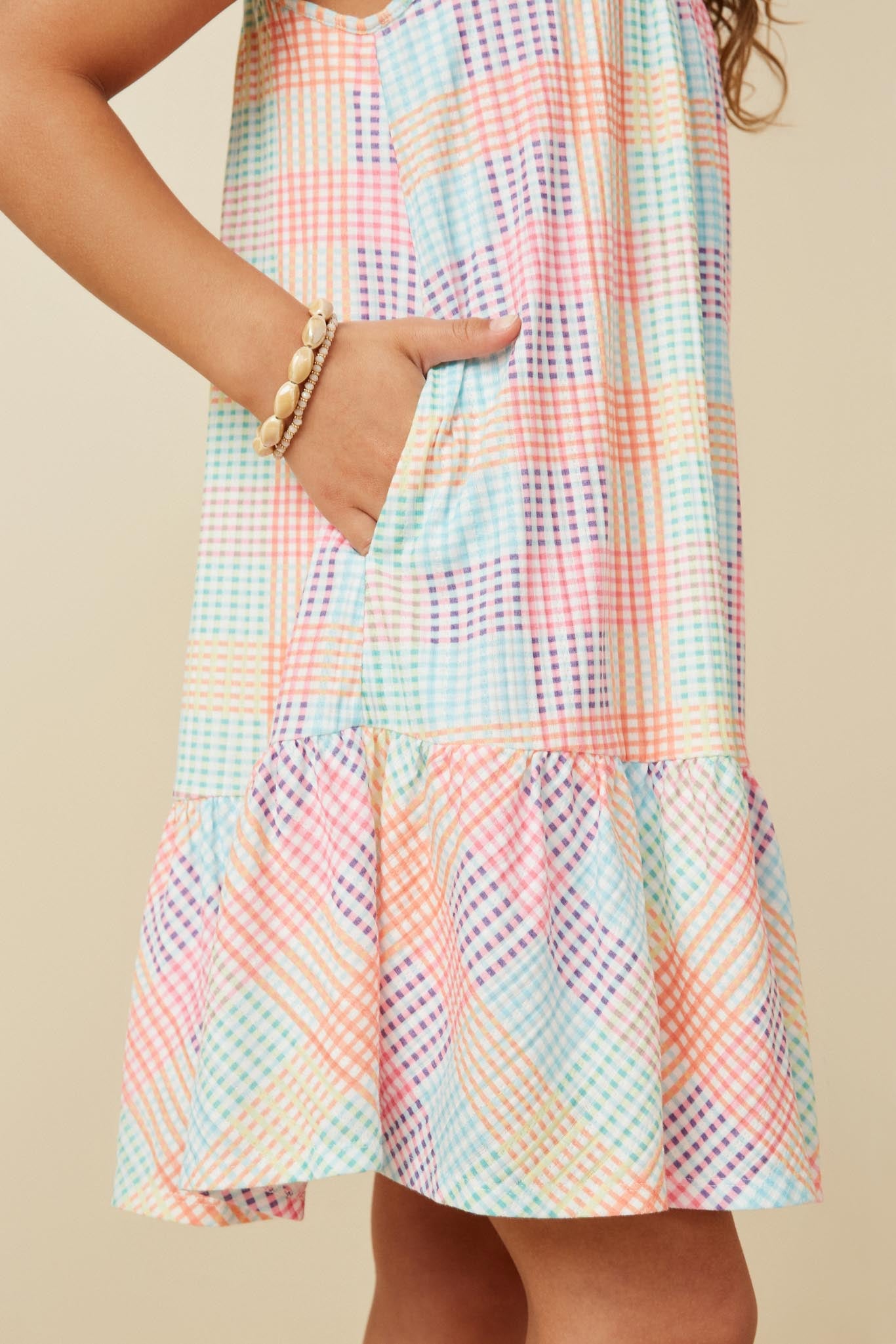 Girls Gradient Mixed Checker Tank Dress Detail