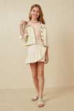 GY7349 Ivory Girls Cotton Poplin Asymmetric Ruffle Skirt Full Body