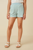 GY7351 Pink Mix Girls Multi Stripe Waffle Knit Elastic Waist Shorts Front