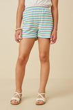 GY7351 Pink Mix Girls Multi Stripe Waffle Knit Elastic Waist Shorts Front