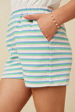 GY7351 Pink Mix Girls Multi Stripe Waffle Knit Elastic Waist Shorts Detail