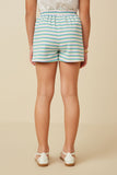 GY7351 Pink Mix Girls Multi Stripe Waffle Knit Elastic Waist Shorts Back