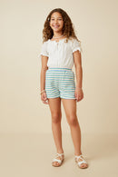 GY7351 Pink Mix Girls Multi Stripe Waffle Knit Elastic Waist Shorts Full Body
