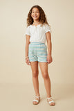 GY7351 Pink Mix Girls Multi Stripe Waffle Knit Elastic Waist Shorts Full Body