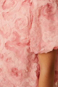 Girls Floral Textured Puff Sleeve Organza Top Detail