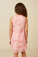 GY7358 Pink Mix Girls Floral Textured Organza Tank Dress Back