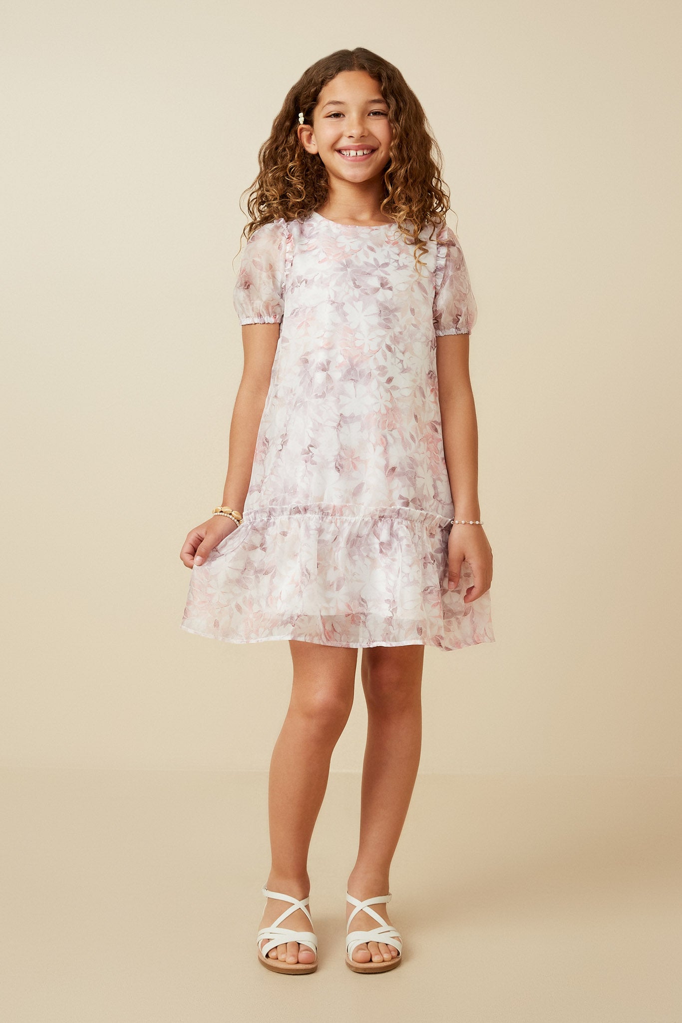 Soft Organza Floral Ruffle Detail Dress