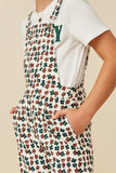 GY7366 Off White Girls Brushed Floral Print Straight Leg Overalls Side