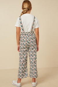 GY7366 Off White Girls Brushed Floral Print Straight Leg Overalls Back