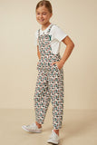 GY7366 Off White Girls Brushed Floral Print Straight Leg Overalls Side 2