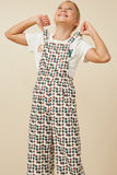 GY7366 Off White Girls Brushed Floral Print Straight Leg Overalls Front 2
