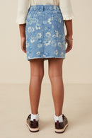 GY7369 Light Denim Girls Floral Printed Denim Skirt Back