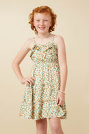 Girls Ditsy Floral Button Detail Ruffled Tank Dress Front