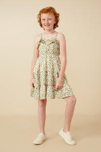 Girls Ditsy Floral Button Detail Ruffled Tank Dress Full Body