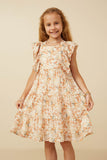 GY7413 Rust Girls Textured Floral Bubble Ruffled Dress Front