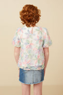 GY7415 Pink Mix Girls Sequined Floral Applique Bubble Sleeve Top Back