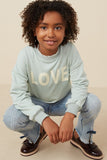 GY7428 Sage Girls Love Patched French Terry Sweatshirt Pose