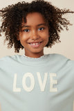GY7428 Sage Girls Love Patched French Terry Sweatshirt Front 2