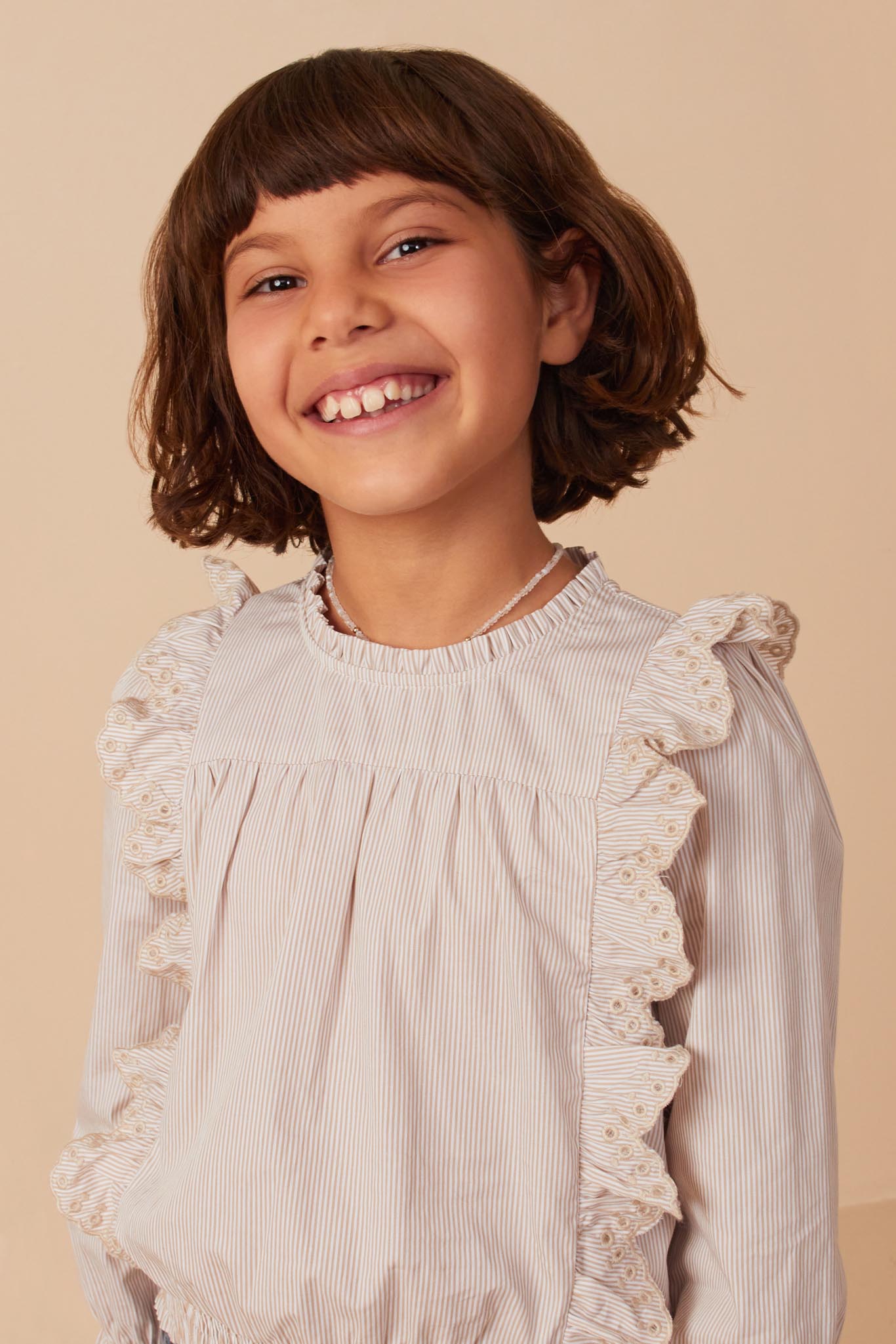 Scallop Lace Detail Ruffled Poplin Top