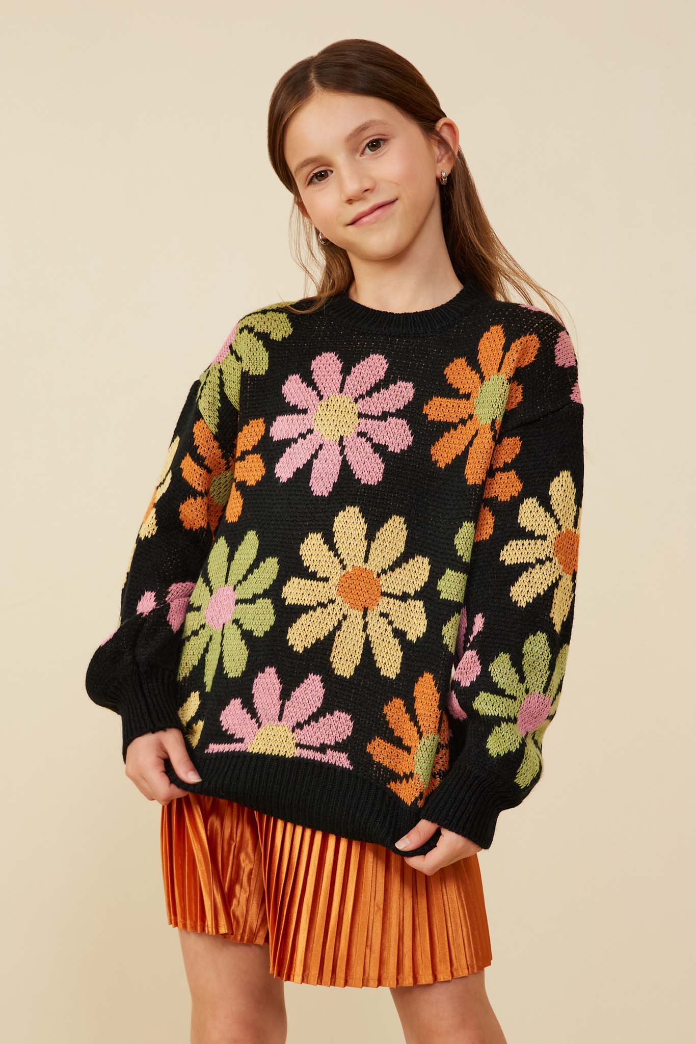 Retro Daisy Knit Pullover Sweater
