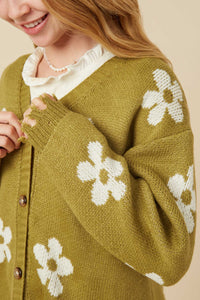 GY7434 Olive Girls Distressed Floral Patterned Cardigan Detail