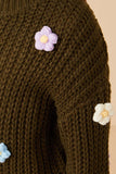 GY7439 Olive Girls Low Gauge Hand-Made Floral Crochet SweaterDetail