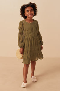 Girls Mixed Pleated Peasant Sleeve Dress Full Body