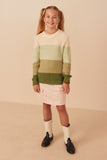 GY7462 Olive Girls Color Block Low Gauge Mock Neck Sweater Full Body