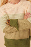 GY7462 Olive Girls Color Block Low Gauge Mock Neck Sweater Detail