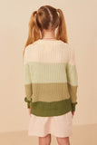 GY7462 Olive Girls Color Block Low Gauge Mock Neck Sweater Back