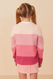 GY7462 Pink Girls Color Block Low Gauge Mock Neck Sweater Back