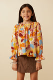 Abstract Floral Smocked Yoke Top