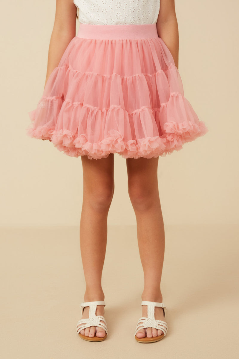 Girls Double Layered Tiered Ruffle Hem Skirt Front