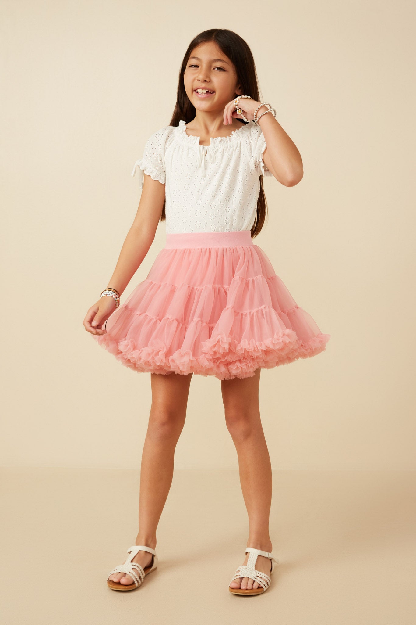 Girls Double Layered Tiered Ruffle Hem Skirt Full Body
