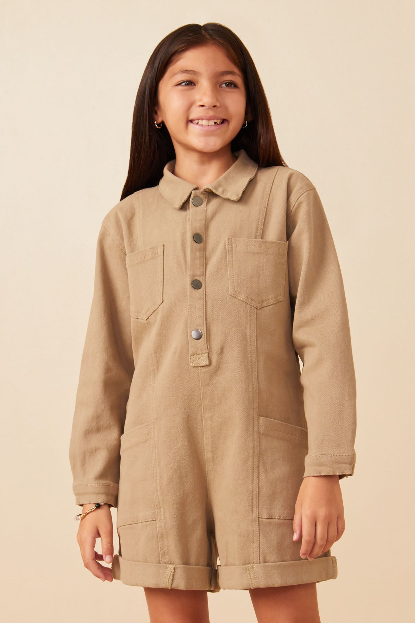 Button Up Cargo Pocket Long Sleeve Romper