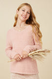 GY7522 Blush Girls Mohair V Neck Sweater Top Front