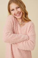 GY7522 Blush Girls Mohair V Neck Sweater Top Detail