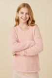 GY7522 Blush Girls Mohair V Neck Sweater Top Front 2