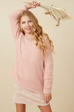 GY7522 Blush Girls Mohair V Neck Sweater Top Pose