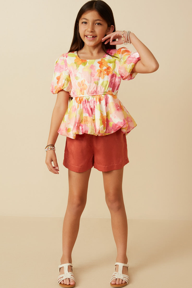 Girls Floral Bubble Hem Peplum Top | Cute Girls' Clothes – Hayden