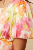 GY7533 Pink Mix Girls Satin Soft Floral Bubble Hem Foiled Peplum Top Detail