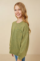 Girls Drop Shoulder Washed Long Sleeve Knit T Shirt Side