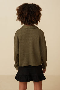 Girls Soft Waffle Knit Dolman Button Up Shirt Back