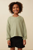 Girls Brushed Fuzzy Ribbed V Neck Knit Top Front