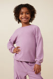 GY7567 Lavender Girls Soft Brushed Rib Seam Detail Long Sleeve Top Front