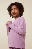 GY7567 Lavender Girls Soft Brushed Rib Seam Detail Long Sleeve Top Side