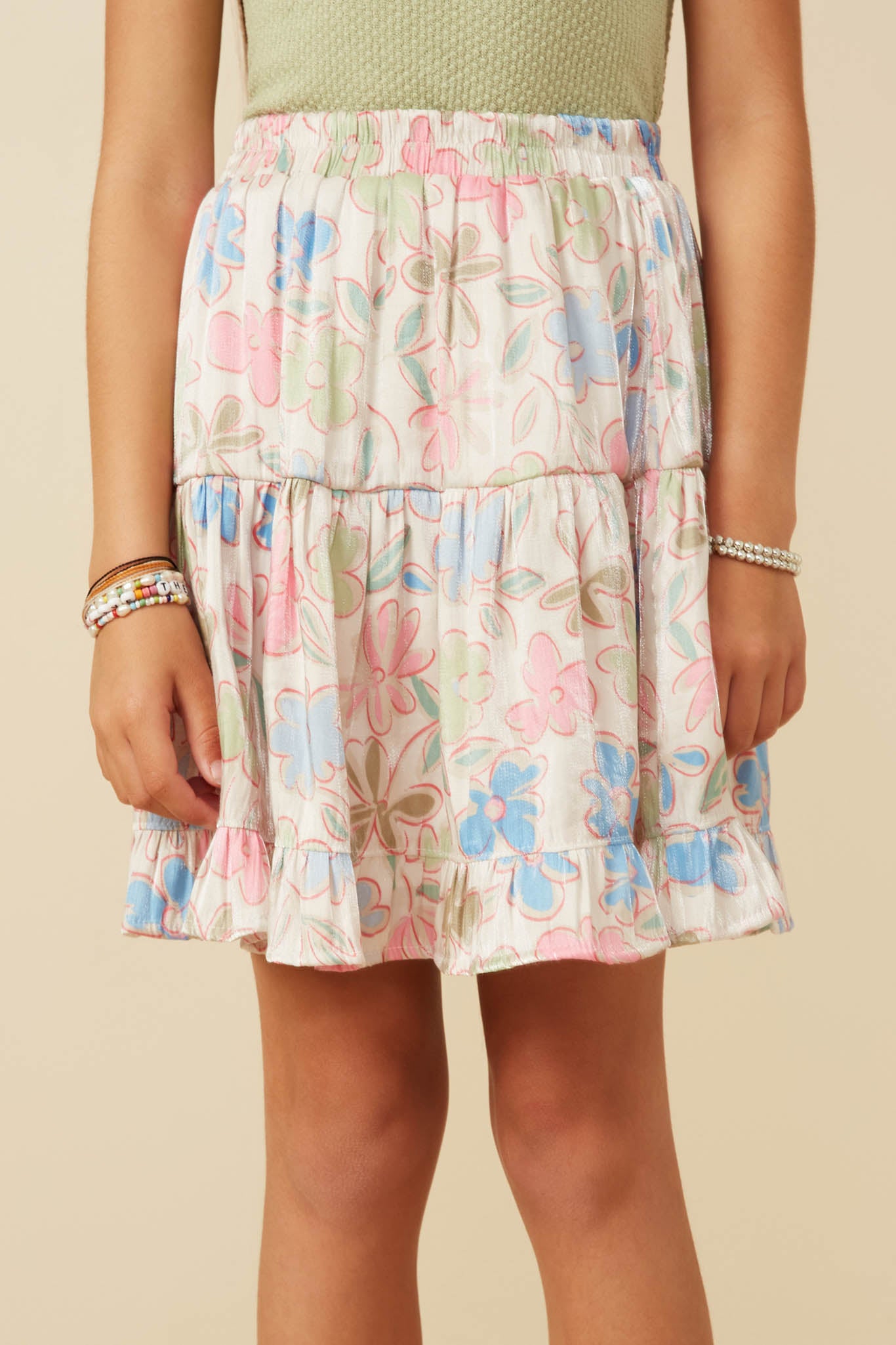 Floral Tiered Foiled Skirt