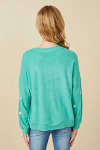 Girls Brushed Textured Floral Embroidered Sweatshirt Back