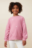Girls Brushed Textured Floral Embroidered Sweatshirt Front