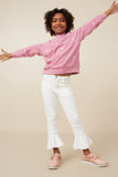 Girls Brushed Textured Floral Embroidered Sweatshirt Full Body